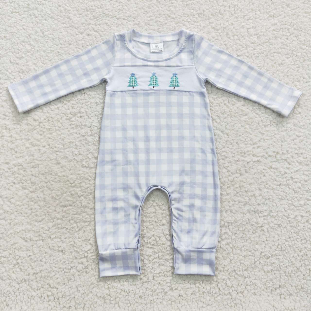 LR0335 Baby boys plaid Christmas tree romper