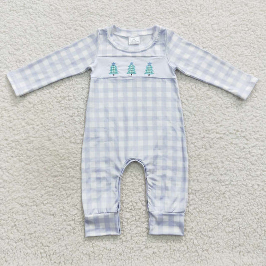 LR0335 Baby boys plaid Christmas tree romper