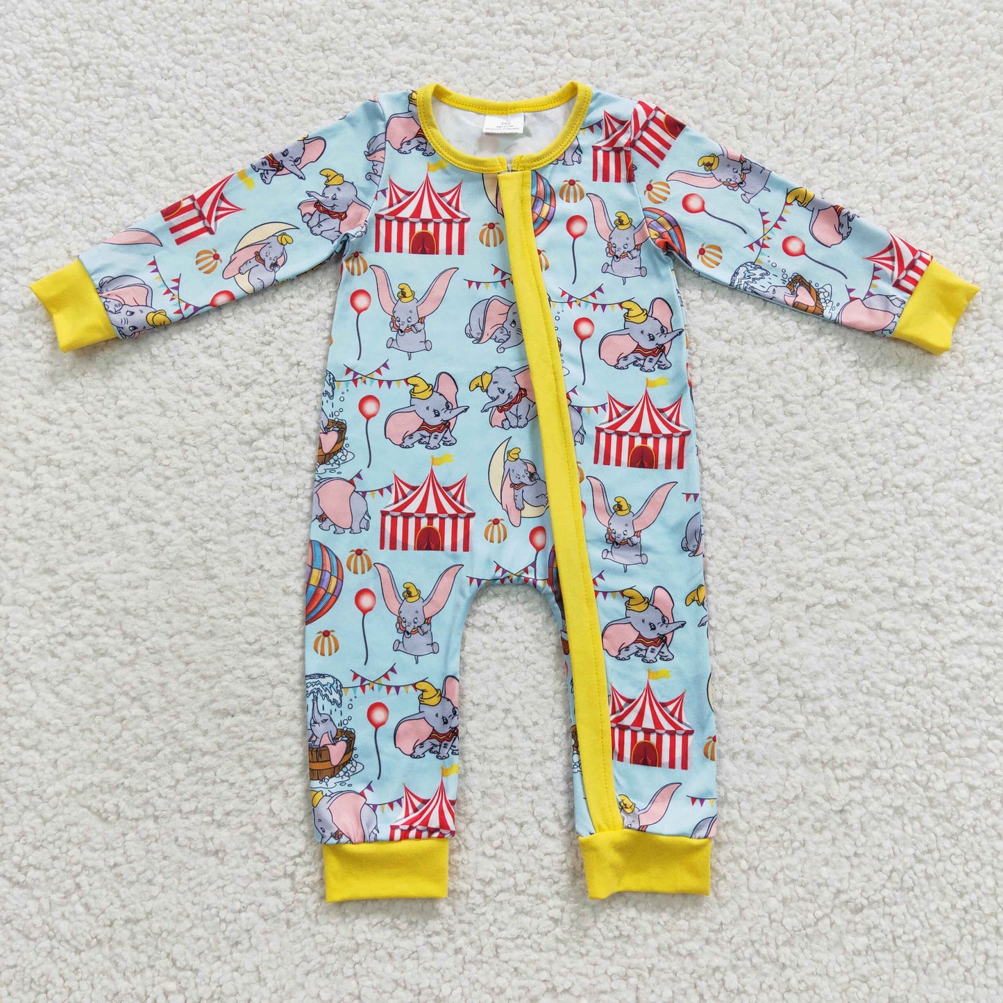 LR0346 Baby blue cartoon elephant zipper romper