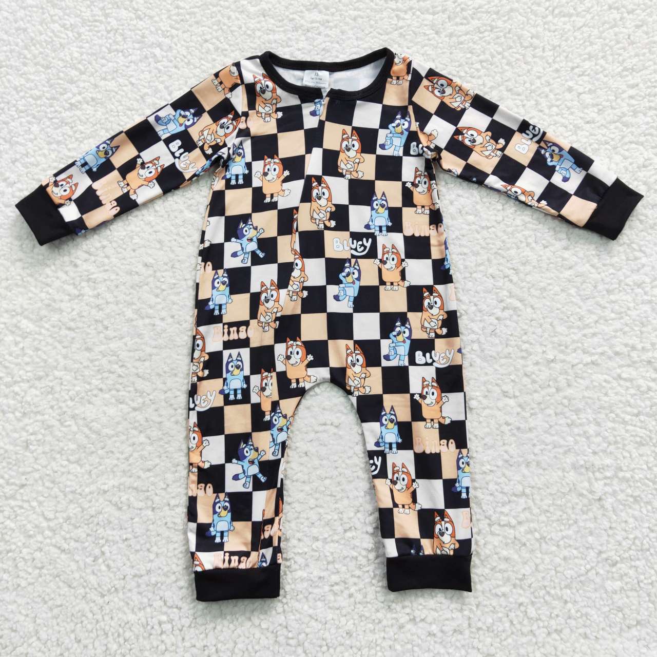 LR0359 Baby cartoon dog gingham zipper romper