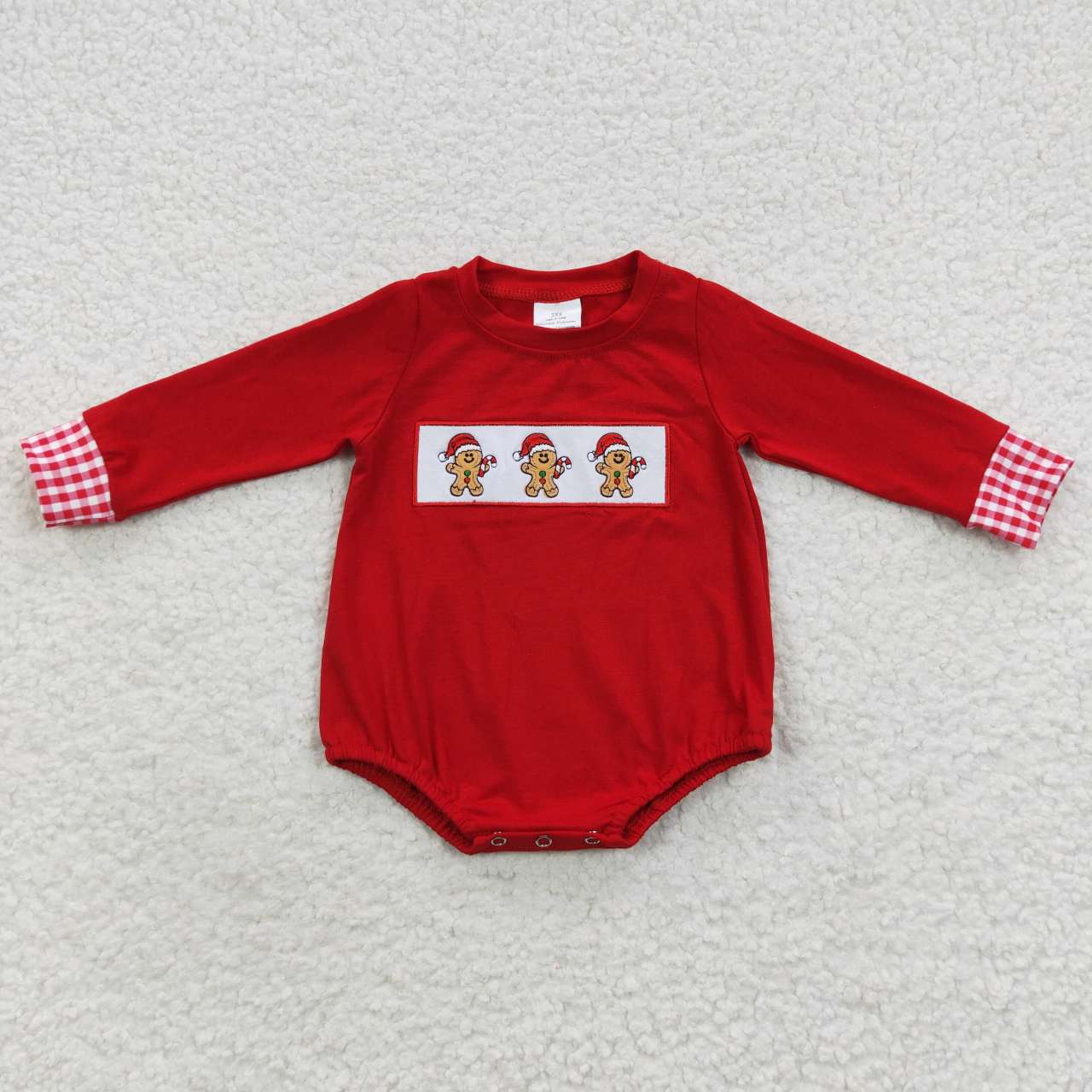 LR0394 Baby gingersnap embroidery red Christmas romper