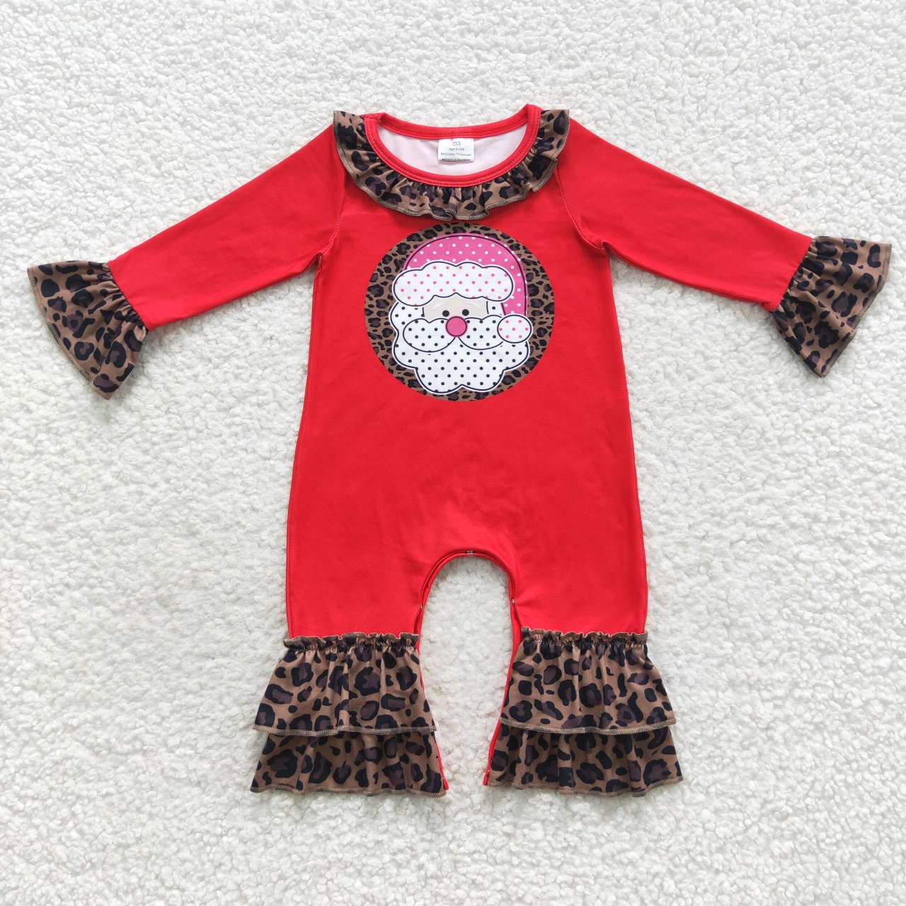 LR0435 Christmas santa leopard print baby girls romper