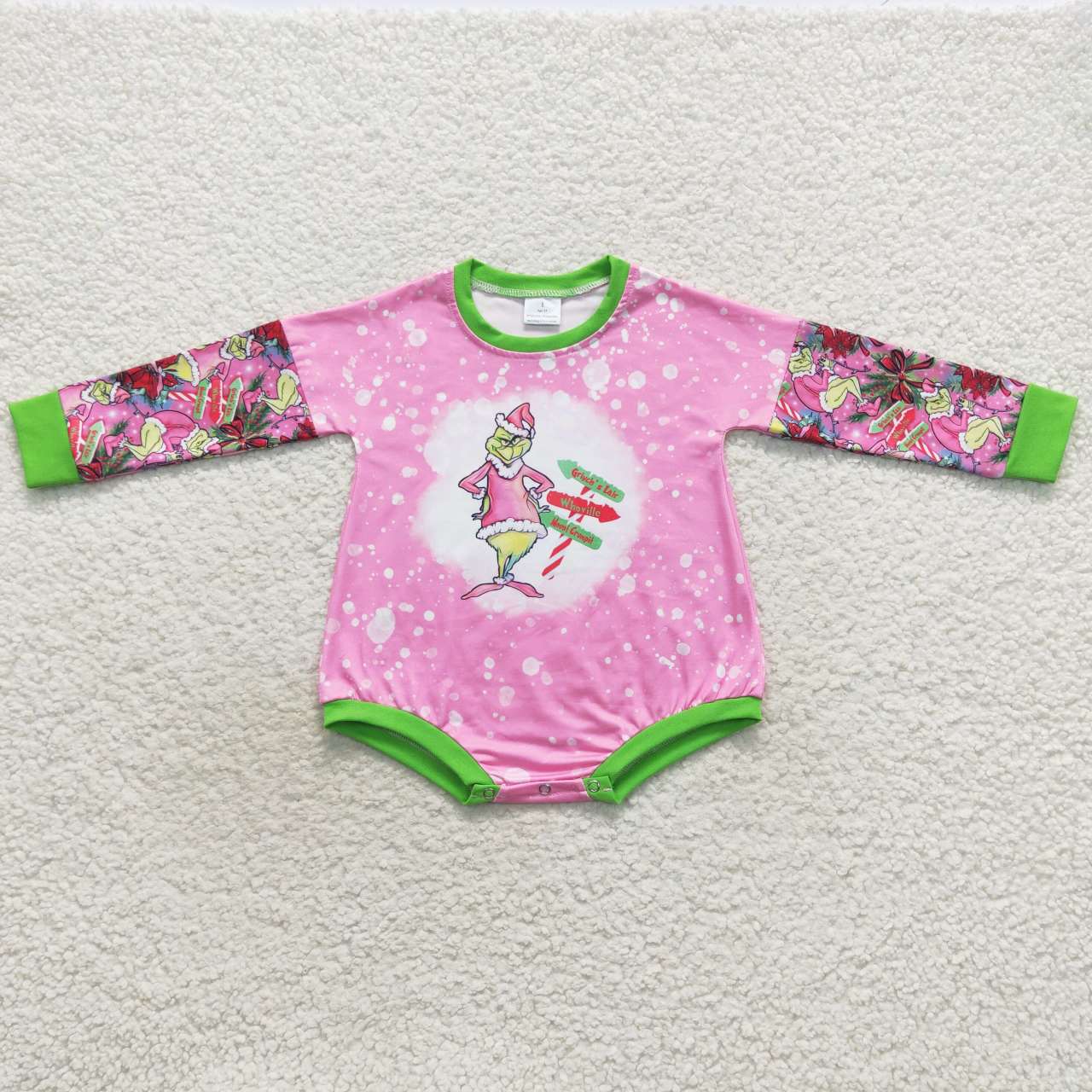 LR0439 Pink Christmas frog baby girls romper