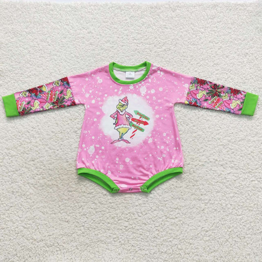 LR0439 Pink Christmas frog baby girls romper