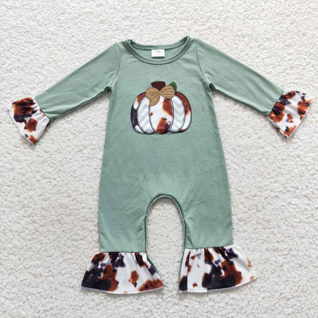 LR0464 Cowhide pumpkin embroidery baby girls romper