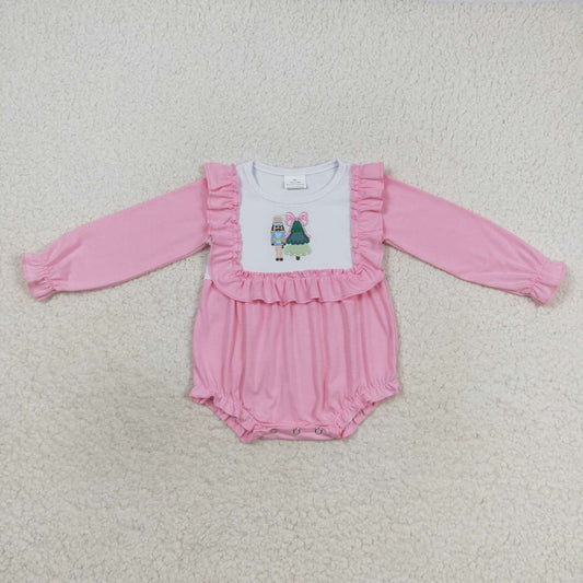 LR0480 Christmas soldier embroidery baby girls romper