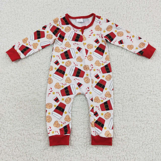 LR0491 Christmas santa cups print baby zipper romper