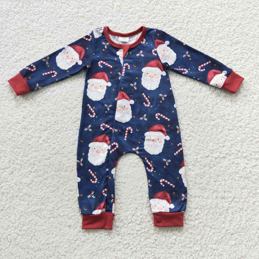 LR0498 Christmas santa print baby zipper romper