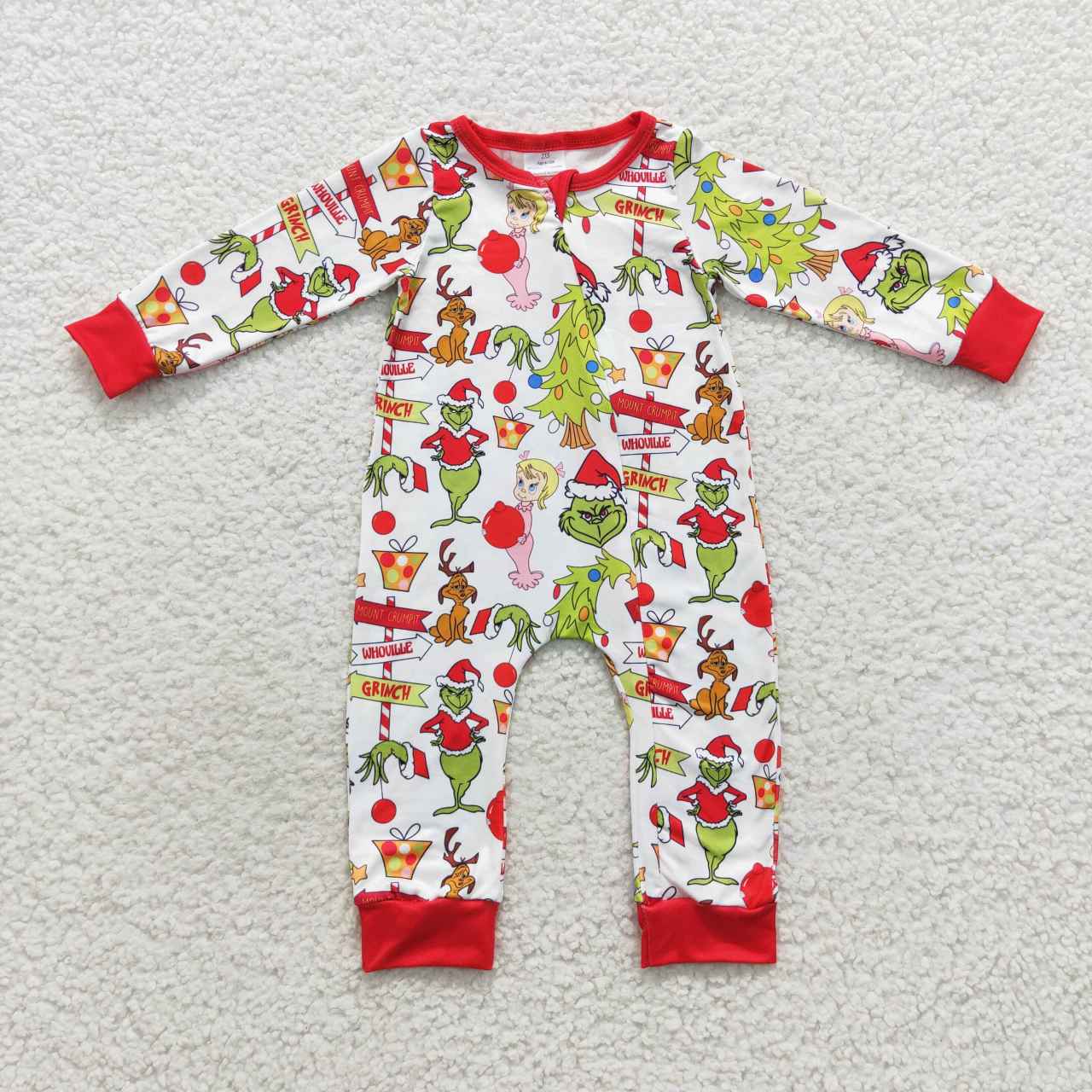 LR0530 Christmas frog print baby zipper romper