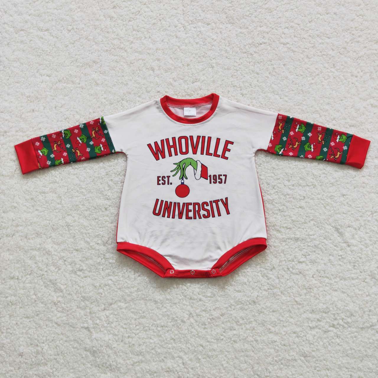 LR0539 Whoville university Christmas frog print romper