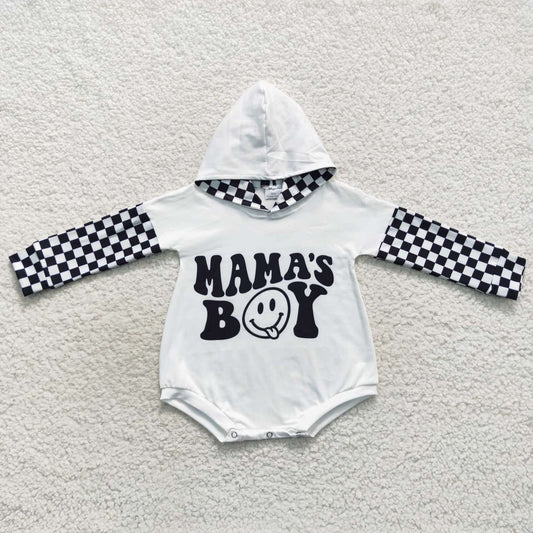 LR0540 MAMA'S BOY black plaid print baby boys hoodie romper