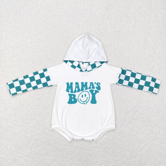 LR0541 MAMA'S BOY Plaid Print Baby Boys Hoodie Romper