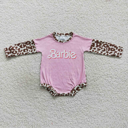 LR0575 Pink BA leopard print baby girls romper