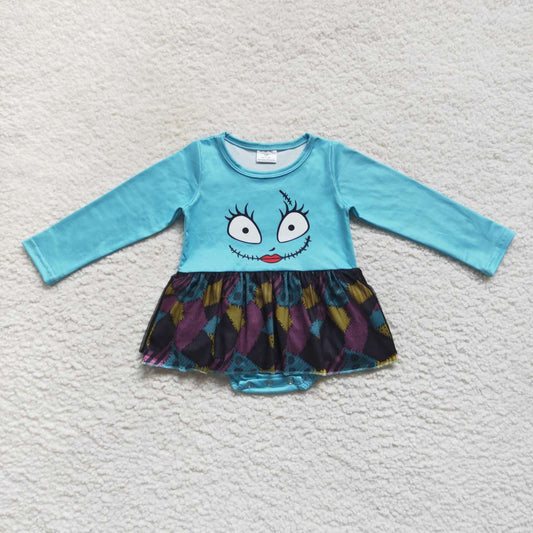 LR0603 Blue Halloween character face print baby girls tulle romper