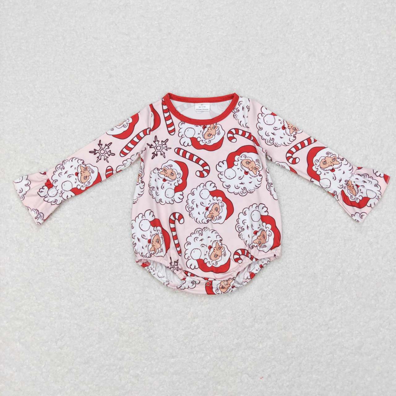 LR0607 Christmas Santa Candy Cane Print Baby Girls Romper