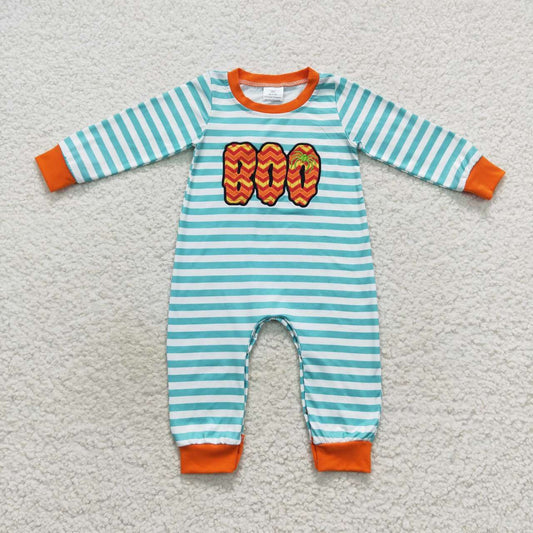 LR0620 Boo embroidery stripes print baby boys Halloween romper