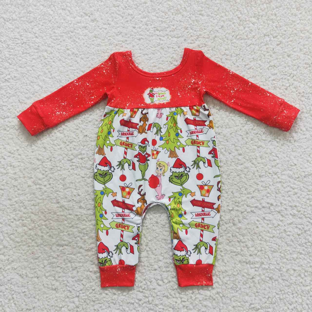 LR0625 Christmas green frog print baby girls romper