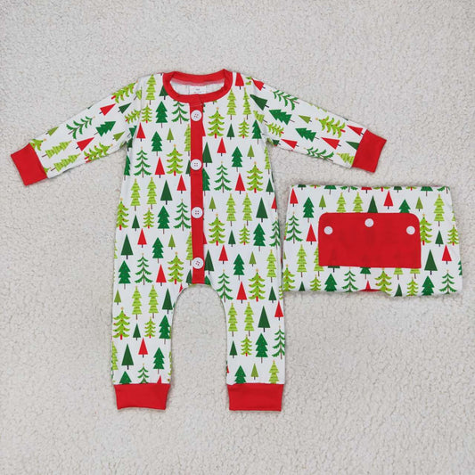 LR0627 Christmas tree print family set parent-child outfit baby boys romper