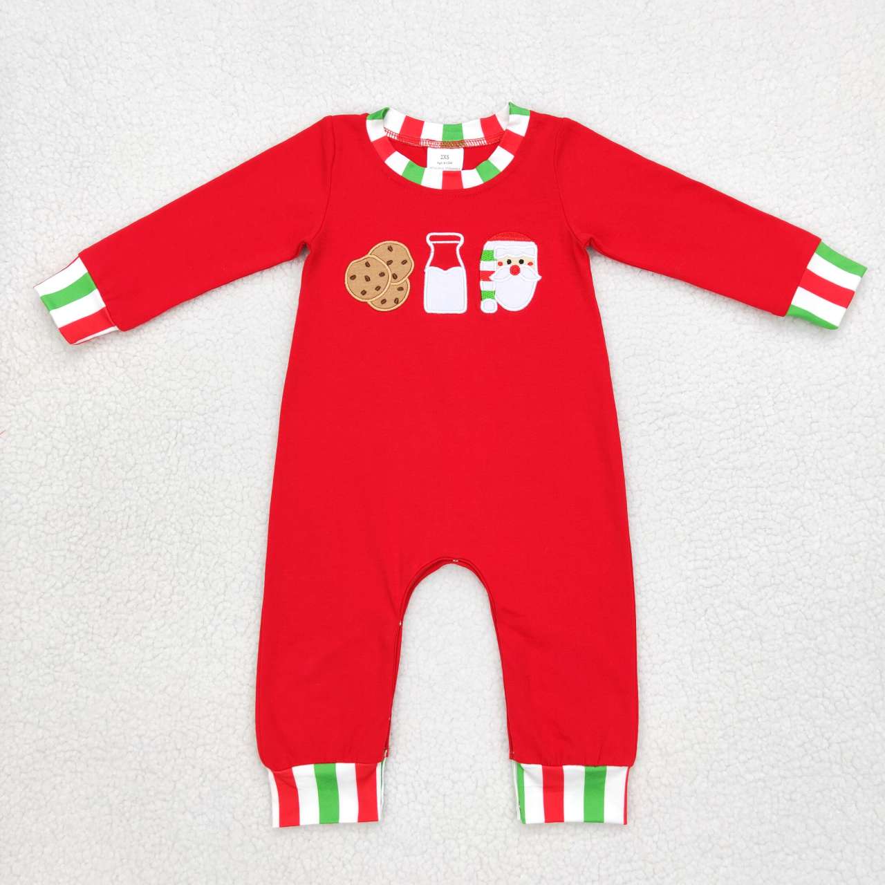 LR0629 Cookies Milk Santa Embroidery Print Boby Boys Christmas Romper