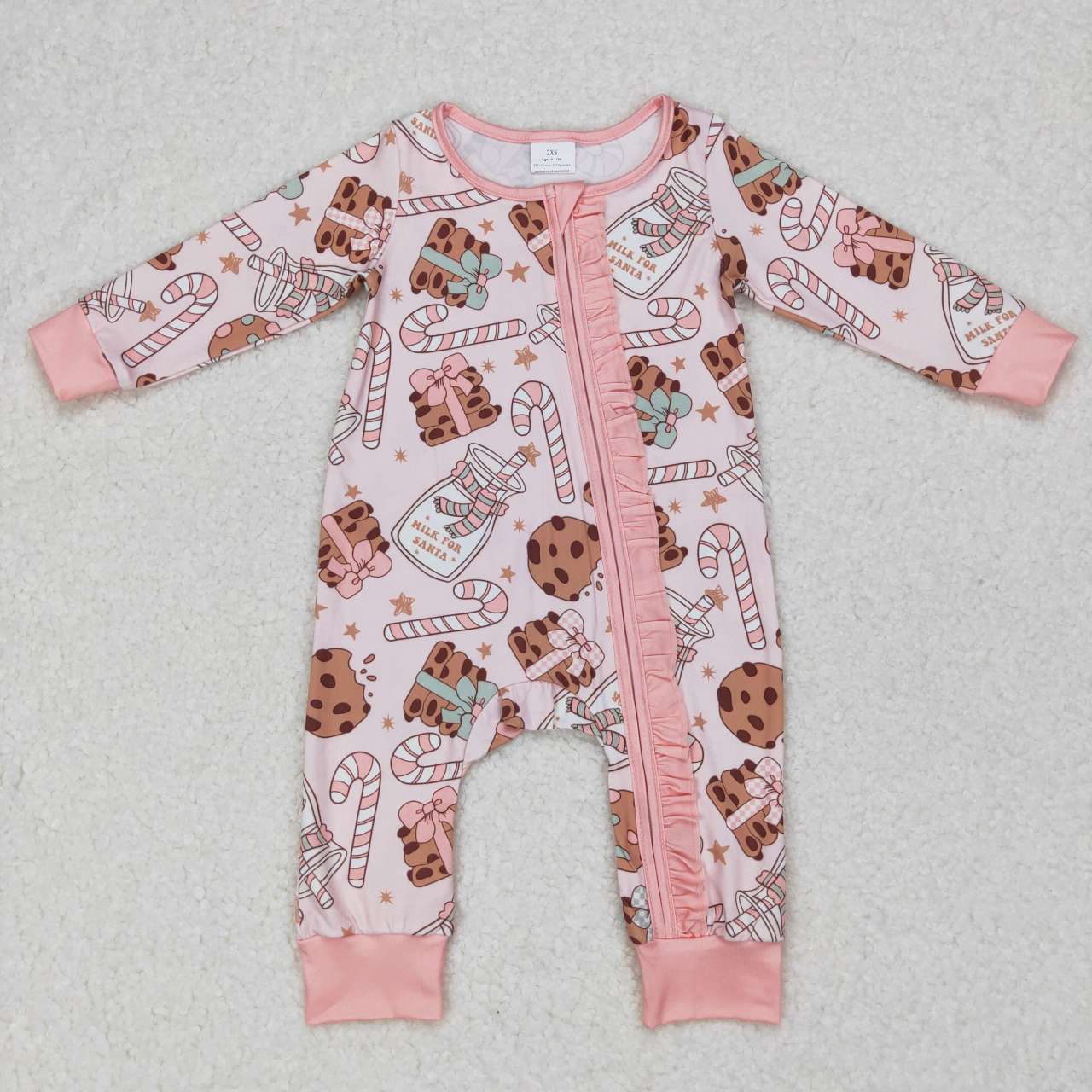 LR0630 Cookies milk candy cane print baby girls Christmas romper