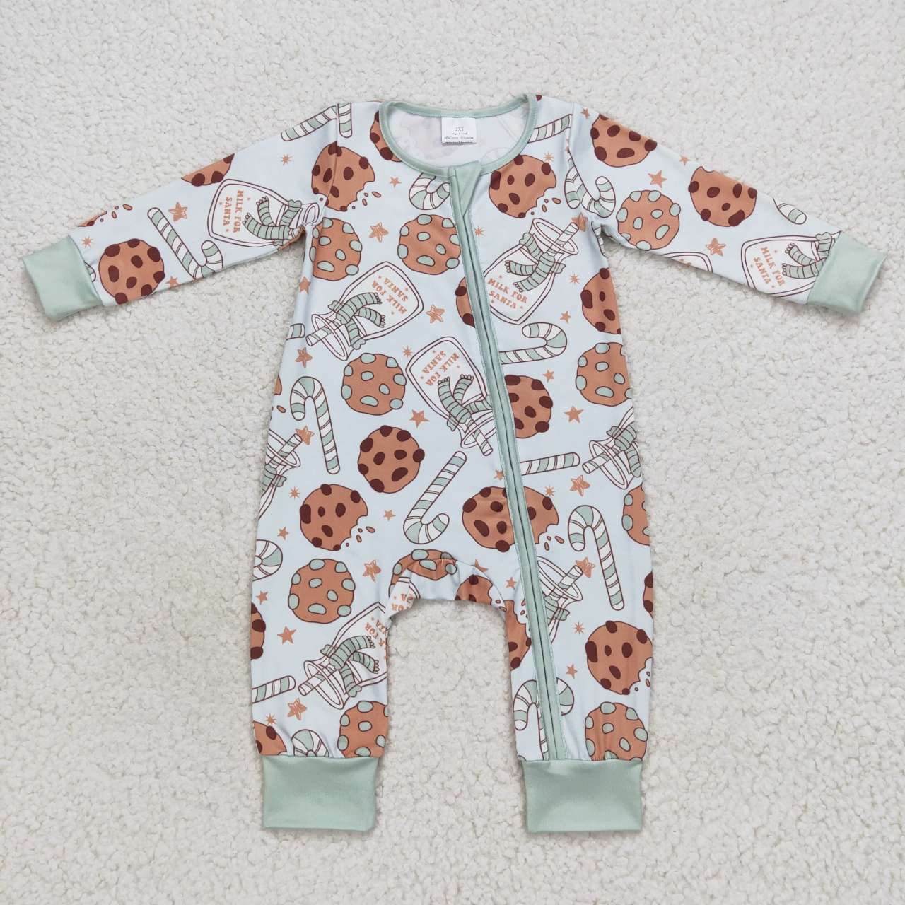 LR0631 Cookies milk candy cane print baby boys Christmas romper