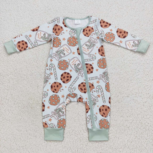 LR0631 Cookies milk candy cane print baby boys Christmas romper