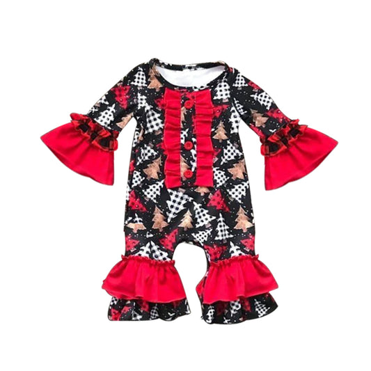 (Pre-order) LR0633 Christmas tree baby girls ruffles romper