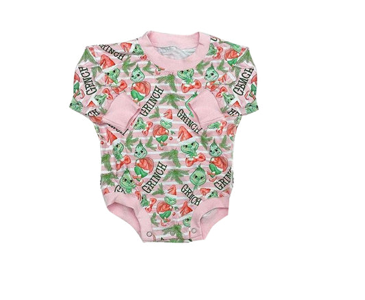 (Pre-order) LR0642 Pink green forg print baby girls Christmas romper