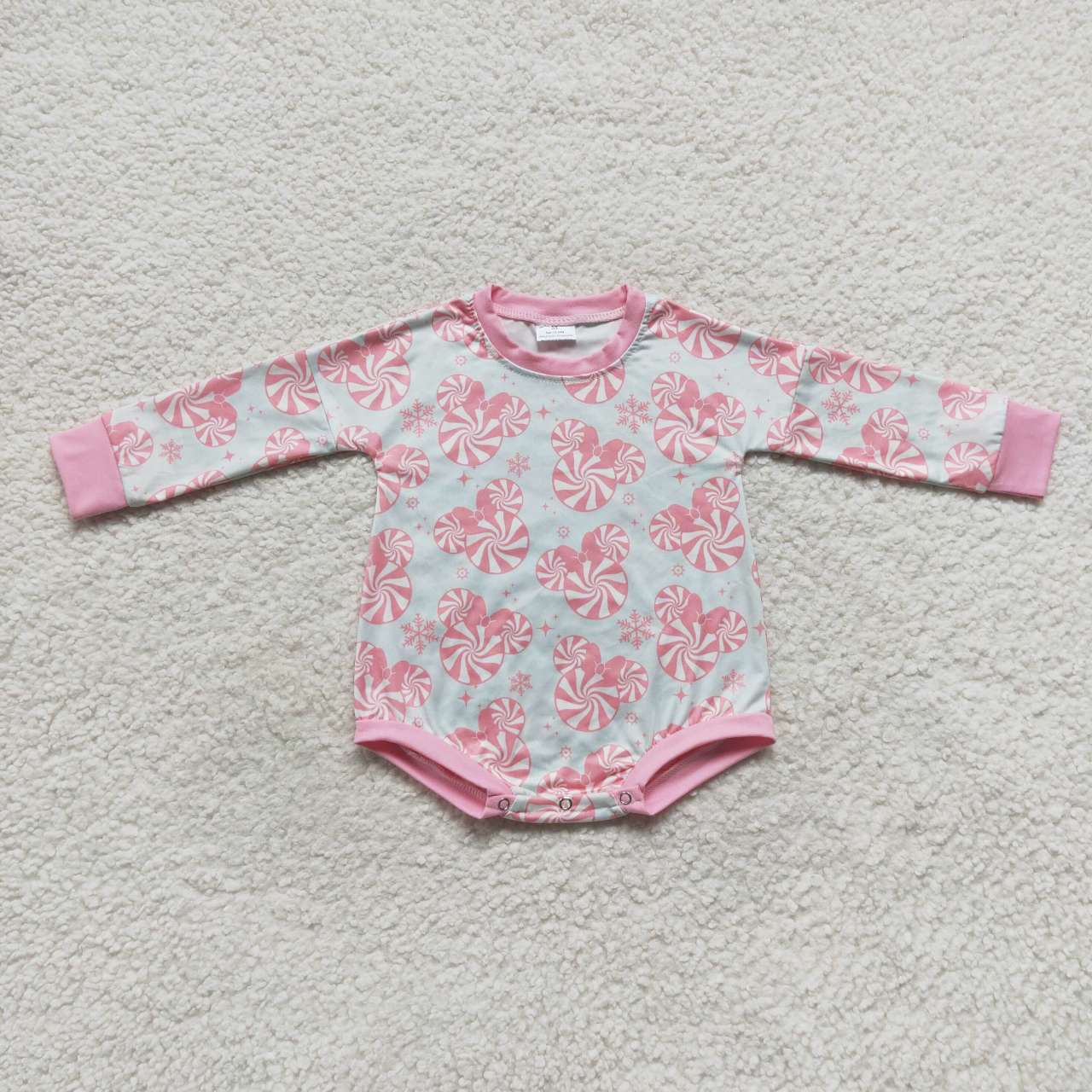 LR0643 Pink mouse candy print baby girls Christmas romper