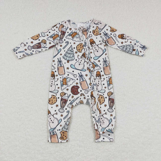 LR0651 Snowman Cookie Print Baby Christmas Sleeper Zipper Romper