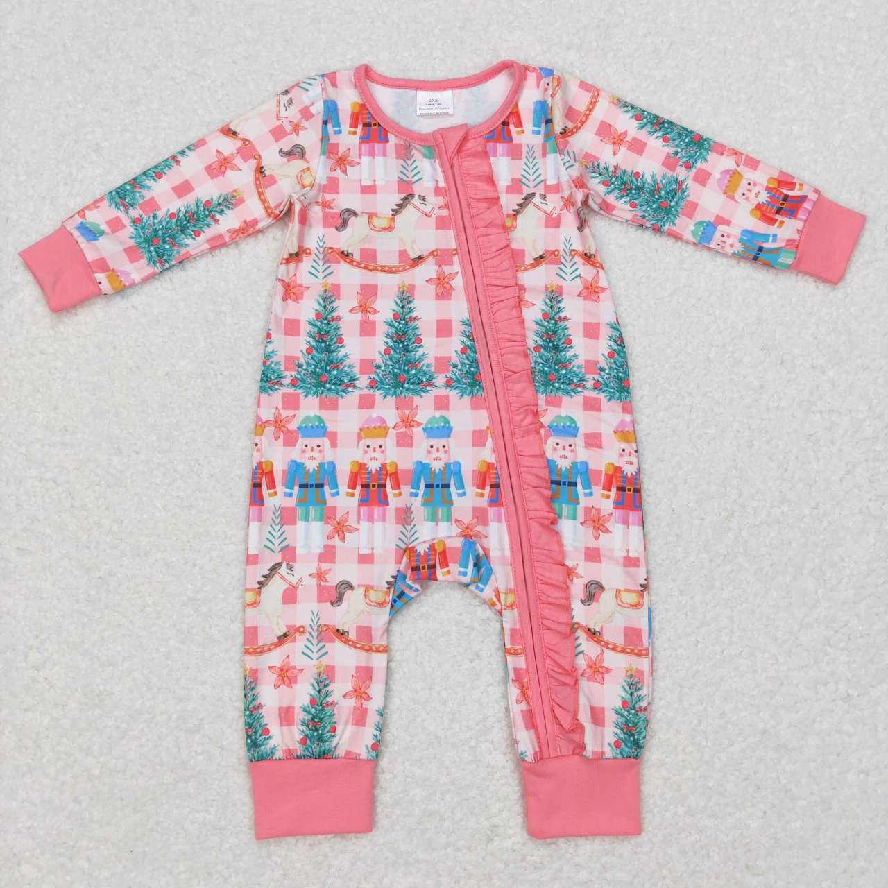 LR0665 Soldier Hobbyhorse Christmas Tree Baby Girls Sleeper Zipper Romper