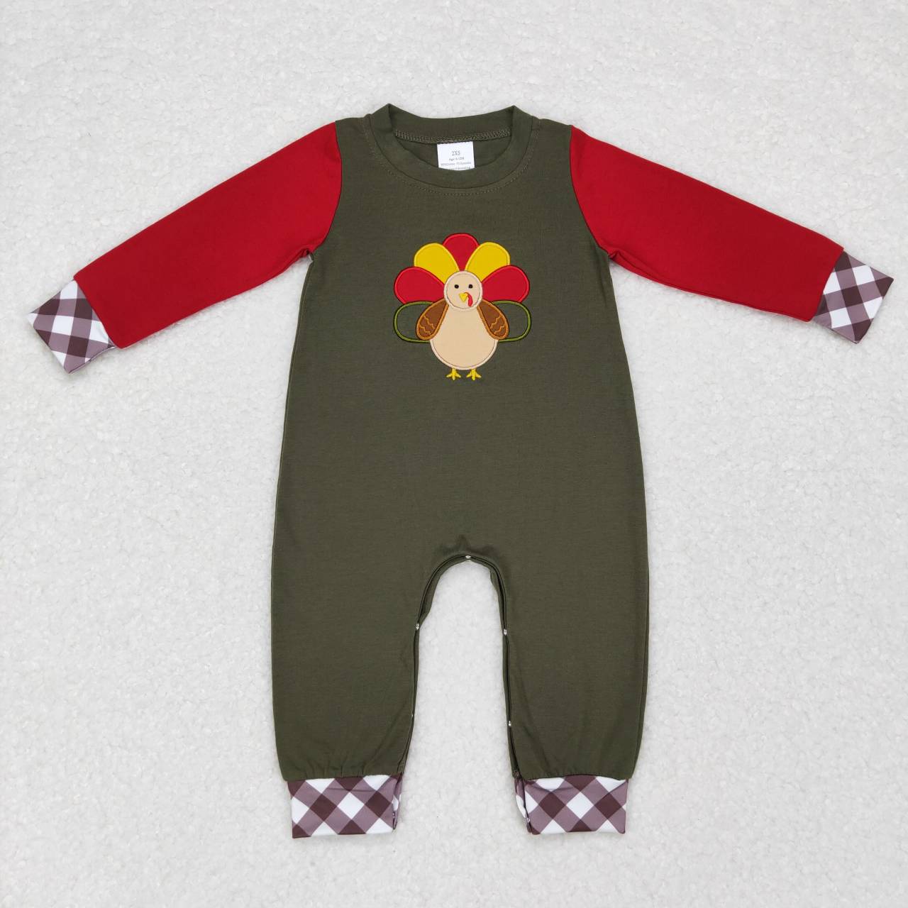 LR0670 Turkey embroidery print baby boys Thanksgiving romper