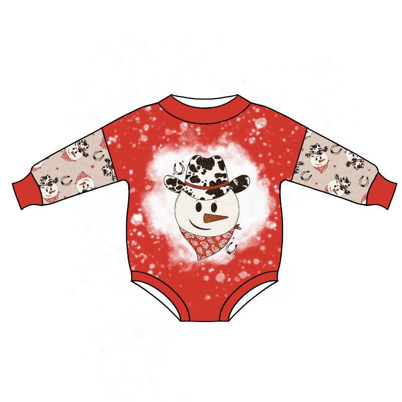 (Pre-order) LR0675 Snowman cowboy print baby western romper