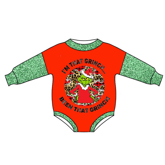 (Pre-order) LR0681 Christmas green frog print baby romper