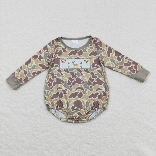 LR0714 Camo Duck Deer Embroidery Print Baby Kids Romper