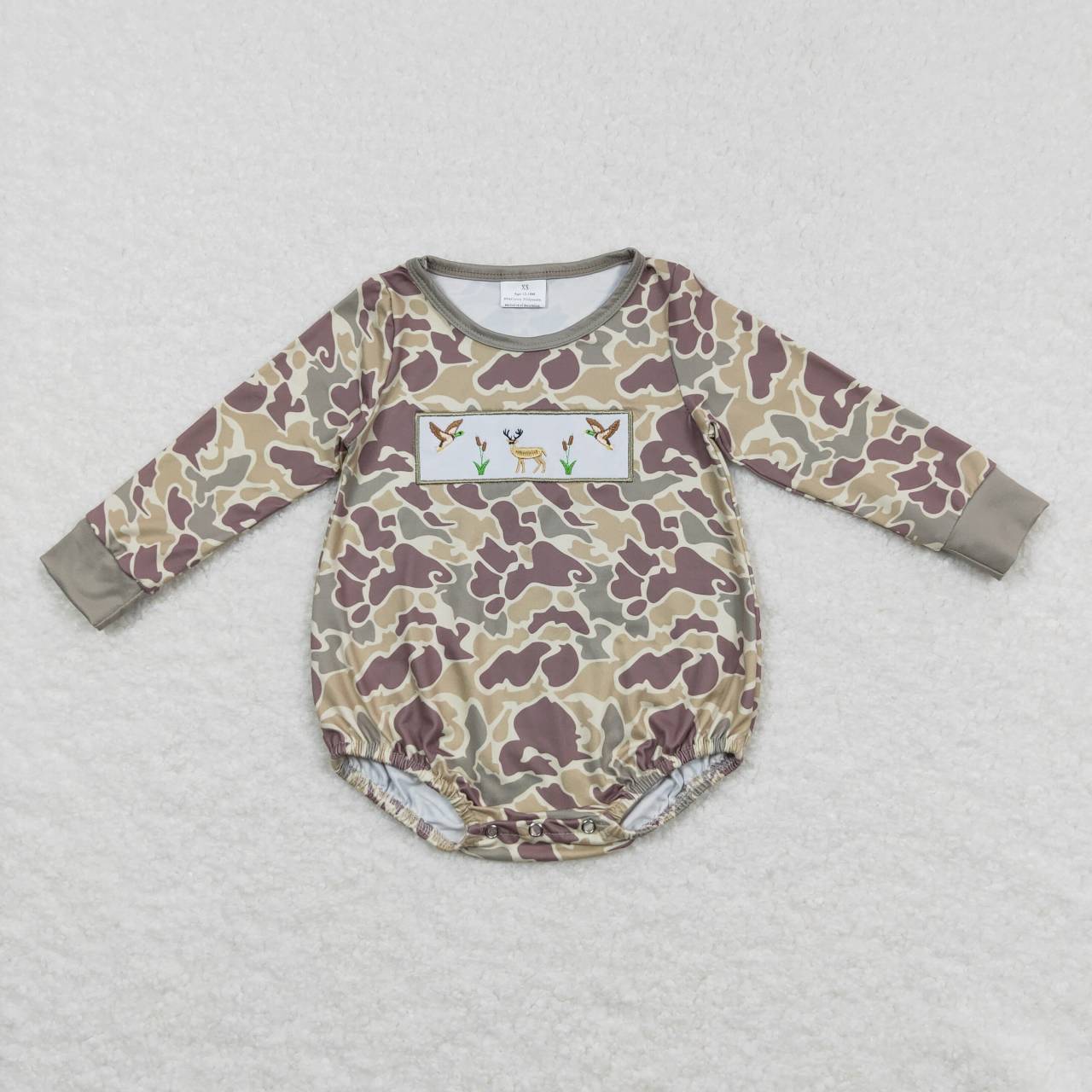 Embroidery Duck Camo Hunting Print Baby Fall Romper Sibling Wear