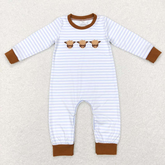 LR0723 Highland Cow Embroidery Baby Boys Romper