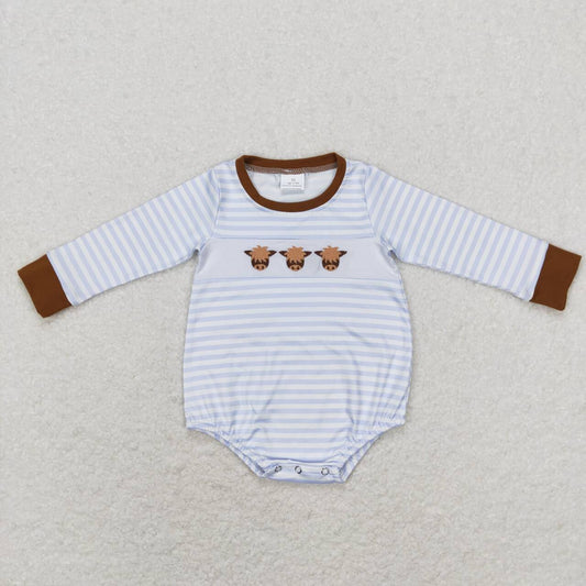 LR0724 Highland Cow Embroidery Print Baby Boys Romper