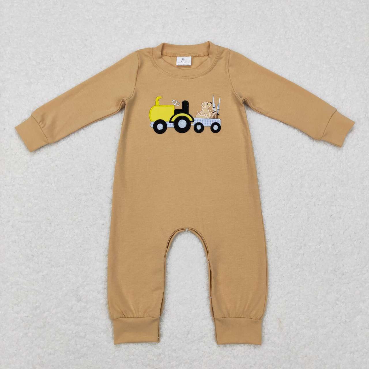 LR0729 Tractors Dog Embroidery Print Hunting Baby Boys Romper