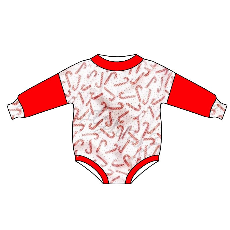 (Pre-order) LR0742 Christmas candy cane print baby romper