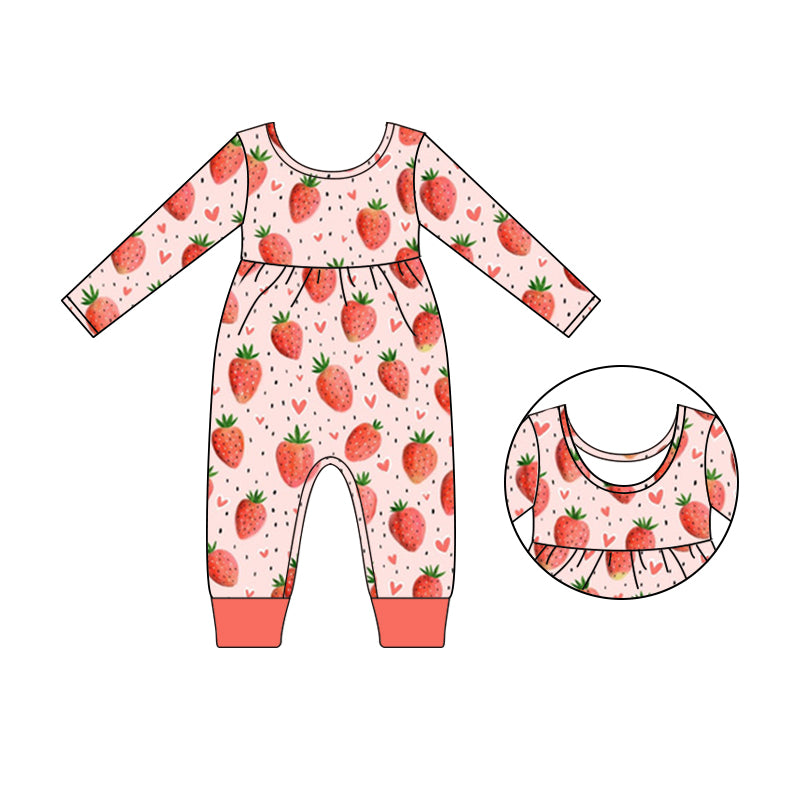 (Pre-order) LR0749 Strawberry Print Baby Girls Romper