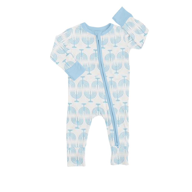 (Pre-order) LR0751 Blue Hanukkah Print Baby Zip Romper