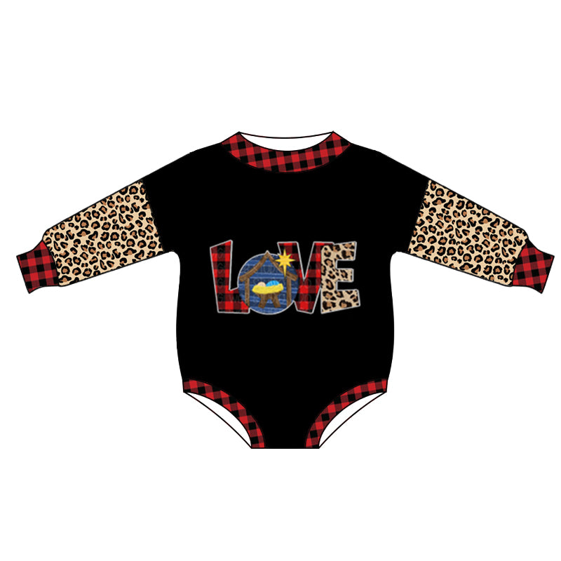 (Pre-order) LR0756  Love Nativity Leopard Print Baby Romper