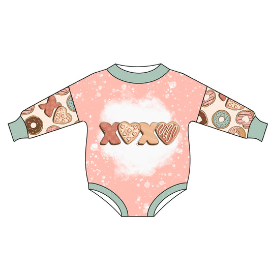 (Pre-order)LR0770 Donut Heart XOXO Print Baby Valentine's Day Romper