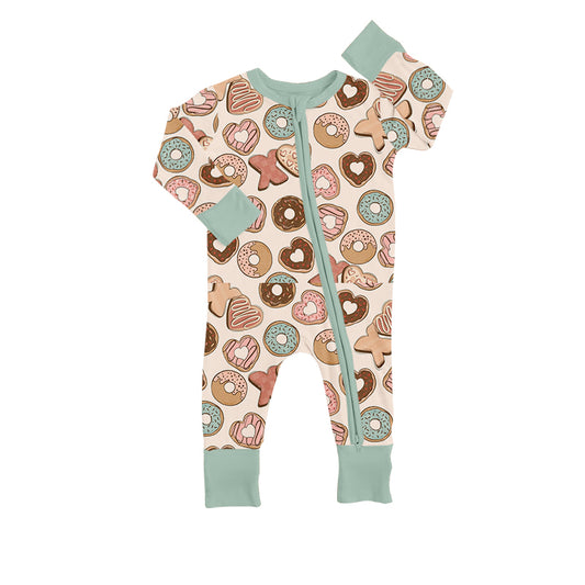 (Pre-order)LR0771 Donut Heart XOXO Print Baby Valentine's Day Zipper Romper