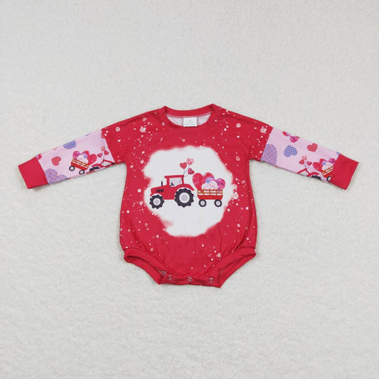 LR0773  Pink Truck Heart Print Baby Girls Valentine's Day Romper