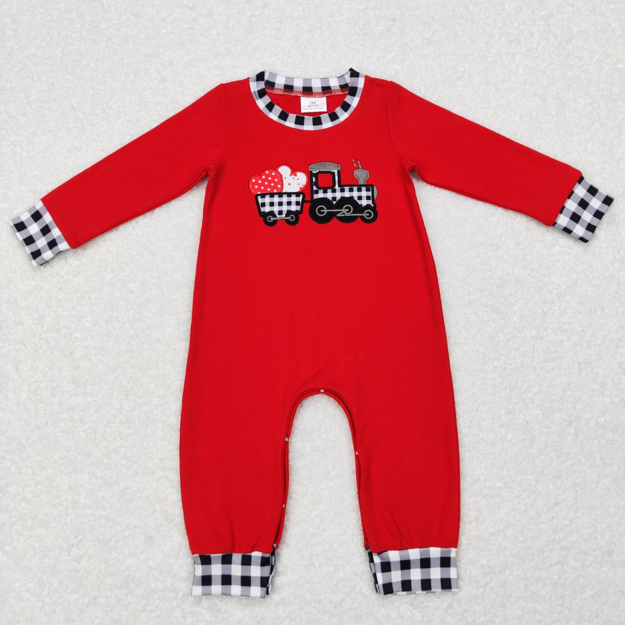 LR0783 Red Heart Truck Embroidery Print Baby Boys Valentine's Day Romper