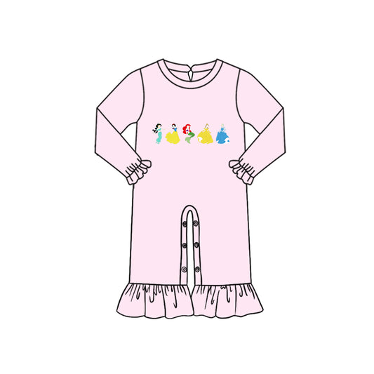(Pre-order) LR0791 Cartoon Princess Baby Girls Pink Romper