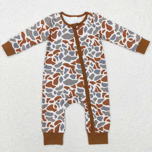 LR0818 Brown Camo Print Baby Kids Sleeper Zipper Romper