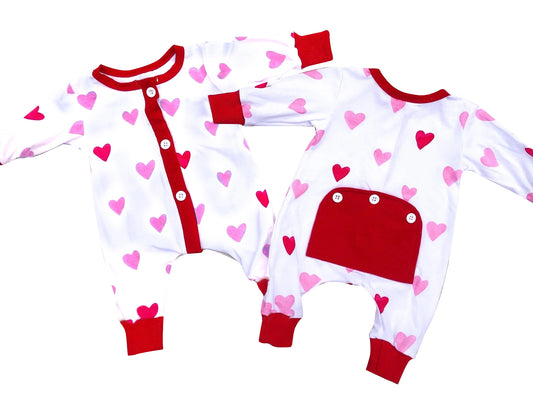 (Pre-order)LR0827 Pink Heart Print Baby Girls Valentine's Romper